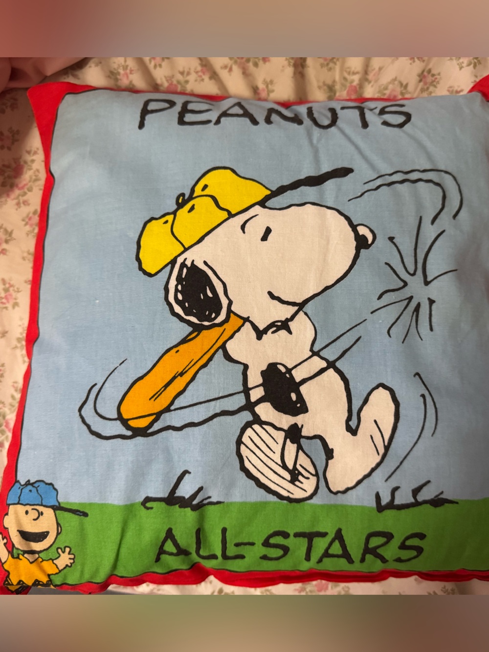 Peanuts Snoopy Baseball Pillow - Light Blue, Red & Green